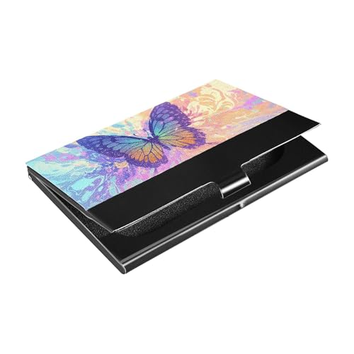 KLL Schmetterlings-Visitenkartenhalter mit Leder- und Edelstahl-Kartenhalter für Reisen, Zuhause oder Büro, Violett von KLL