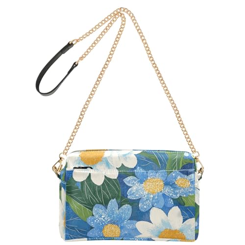 KLL Schöne blaue Blumen Mode kleine Umhängetasche für Frauen veganes Leder Damen Crossbody Geldbörse wasserdicht Schultertasche Crossover Bag von KLL