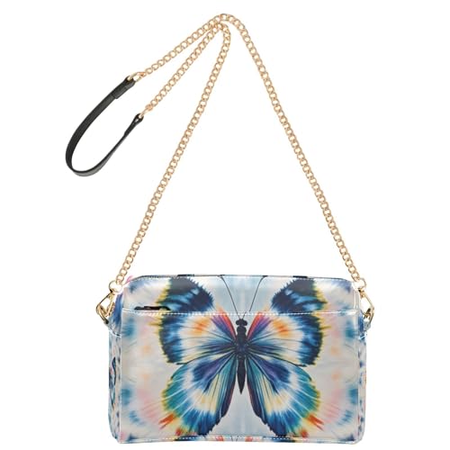KLL Schöne blaue batierte Schmetterlinge, modische Umhängetasche, kleine Tasche für Damen, veganes Leder, lässige Geldbörse, Cross-Body-Tasche, mit Reißverschluss für Reisen von KLL