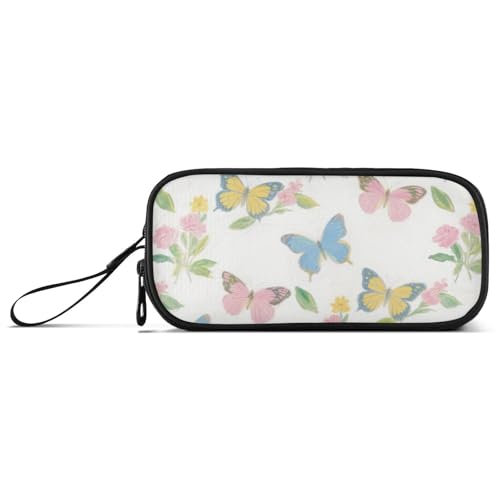 KLL Schönes und farbenfrohes Federmäppchen mit Schmetterlings-Blumen, Nylon, großes Fassungsvermögen, Federmäppchen für Mädchen, Schreibwaren für High School und Damen von KLL