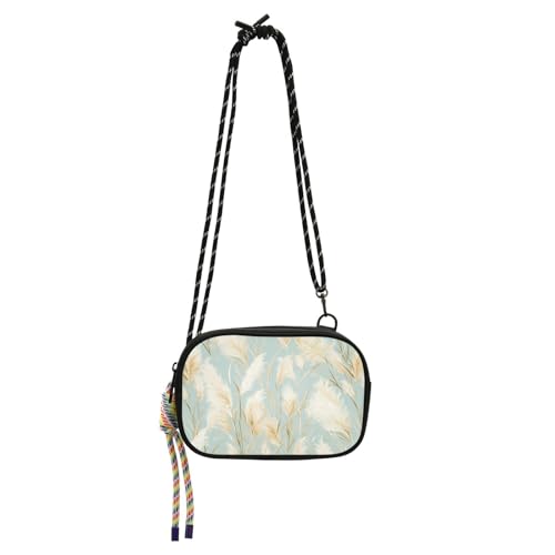 KLL Schultertasche, Motiv: Goldenes Pampasgras, hellblau, Aquarellmalerei, modisch, mit verstellbarem Riemen, über der Schultertasche, für einen Spaziergang von KLL