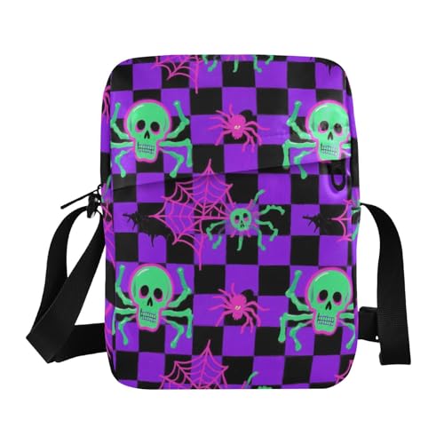 KLL Schultertasche, Umhängetasche, Umhängetasche, Halloween, Totenköpfe, veganes Leder, lässige Handtasche für Reisen, Violett von KLL