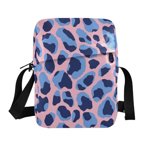 KLL Schultertasche für Herren, Leopardenmuster, veganes Leder, zum Überziehen, Hellrosa und Blau von KLL