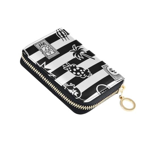 KLL Schwarz-weiß gestreiftes Retro-Sommer-Leder-Kartenetui für Damen, mit 2 Geldfächern, RFID-blockierend, Kreditkartenetui mit Reißverschluss KLL Schwarz-weiß gestreiftes Retro-Sommer-Leder-Kartenetui für Damen, mit 2 Geldfächern, RFID-blockierend, Kreditkartenetui mit Reißverschluss von KLL