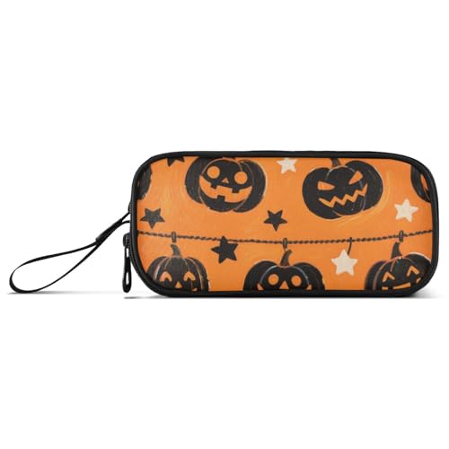 KLL Schwarzes Federmäppchen aus Nylon, Motiv: böser Halloween-Kürbis, große Kapazität, Federmäppchen für Teenager, Mädchen, Schreibwaren-Organizer für elementare Männer von KLL