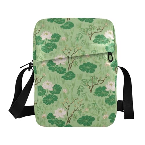 KLL Sea Light Green Flower Flower Leaf Messenger Bag für Damen, Crossbody-Tasche aus veganem Leder, Einkaufstasche für Reisen von KLL