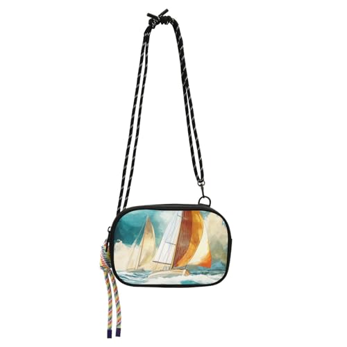 KLL Sea Sailboats Art Umhängetasche für Damen, mit verstellbarem Riemen, Schulterhandtaschen, Blau / Schwarz von KLL