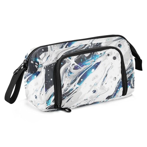 KLL Silber-blaue Säure, unregelmäßige abstrakte Federmappe mit großem Fassungsvermögen, Künstler-Federmäppchen mit Griff, für Mädchen, Schul-Must-Haves von KLL