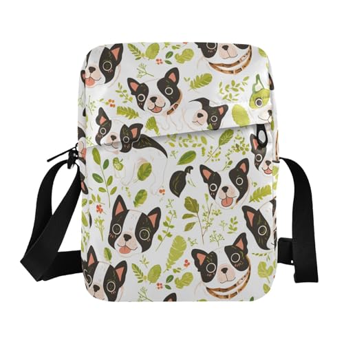 KLL Simple Boston Dogs Green Spring kleine Kuriertasche für Damen, veganes Leder, Herren-Umhängetasche, Reise-Damen-Schulterhandtaschen von KLL