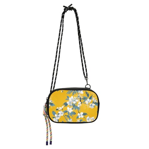 KLL Simple Flowers Mini-Umhängetasche für Damen, wasserdicht, mit Kreditkartenfächern, kleine Schultertaschen, Gelb von KLL