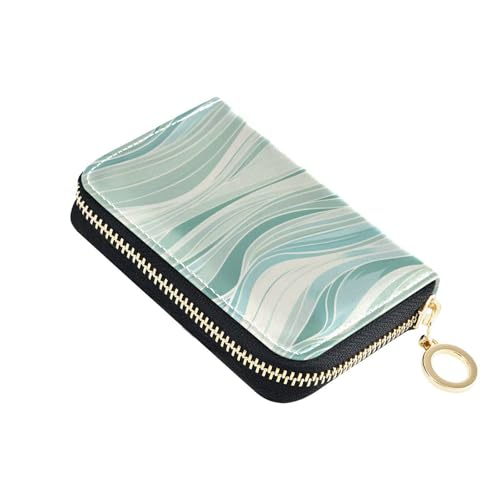 KLL Small Wavesmint Green Leather Womens Card Holder Wallet with 2 Cash Slots RFID Blocking Men Card Holder with Zipper von KLL