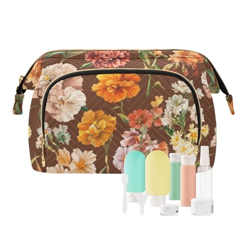 KLL Sommerblumen Narzissen Delphinium Sonnenblume weiß Kosmetiktasche Notwendige Reise Make-up Taschen Frauen Geldbeutel, 19, 1 size von KLL