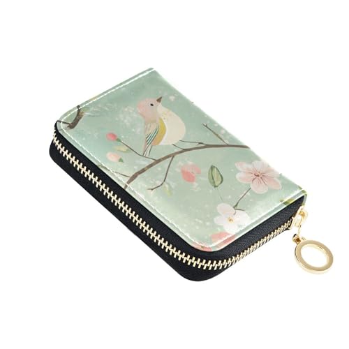 KLL Spring Pear Blossom Birds Green Leather Women's Card Holder Wallets with Cion Purse RFID Blocking Card Case with Zipper von KLL