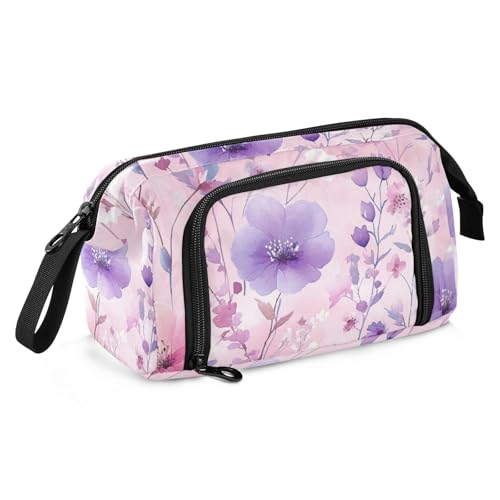 KLL Stiftebox mit Blumenmotiv, Pfirsichfarben, großes Fassungsvermögen, Federmäppchen mit Reißverschluss, für Teenager, Jungen, College von KLL