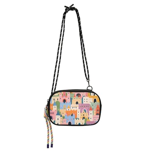 KLL Süße Cartoon-Schloss-Farbe, kleine Geldbörse, für Herren, modisch, mit Kreditkartenfächern, Kuriertasche, Crossbody-Tasche von KLL