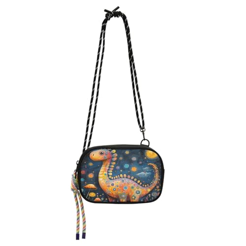 KLL Süße Dinosaurier-Umhängetasche für Damen, surrealer Stil, bequem, mit Kreditkartenfächern, Mini-Umhängetasche, Datumsanzeige von KLL