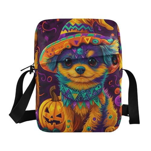 KLL Süße Halloween-Welpen-Umhängetasche für Herren, veganes Leder, grün, Crossbody-Tasche für Damen, Reise-Schultertasche für Damen von KLL