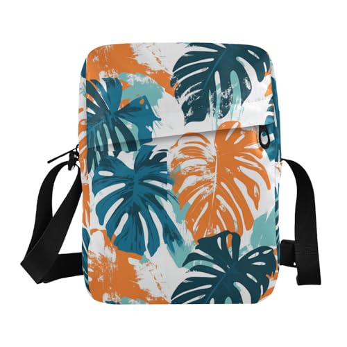 KLL Süße Kuriertasche aus veganem Leder, Motiv: Sommerpalmenblätter, Grün / Orange von KLL