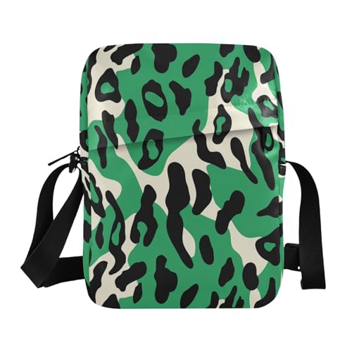 KLL Süße Kuriertasche aus veganem Leder, für Herren, Schultertasche mit smaragdgrünem Leopardenmuster von KLL