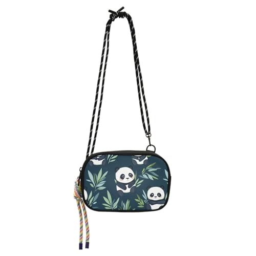 KLL Süße Pandas grüne Blätter, Umhängetasche, Crossbody-Tasche für Damen, wasserdicht, mit Kreditkartenfächern, Mini-Umhängetasche, zum Spazierengehen von KLL