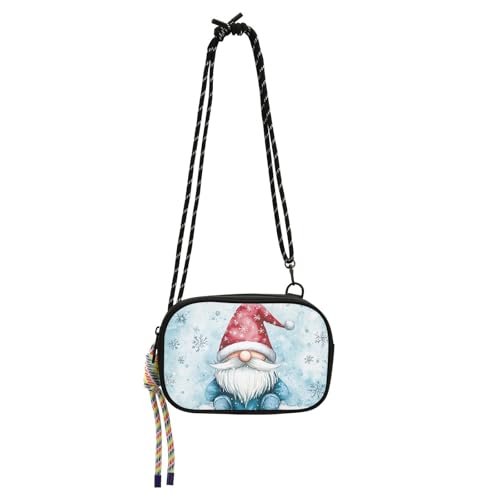 KLL Süße Umhängetasche für Herren, Motiv: Zwerg, Winter, Schnee, Stechpalme, Beeren, schwarz, mit verstellbarem Riemen über der Schulter, Geldbörse für Wandern und Reisen von KLL