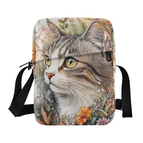 KLL Süße Umhängetasche mit Katzenblumen, veganes Leder, für Herren, Umhängetasche, Reisehandtasche für Reisen von KLL