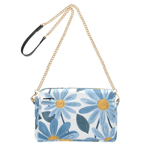 KLL Süße blaue Gänseblümchen-Blumen, modische kleine Umhängetasche für Damen, veganes Leder, lässige Geldbörse, wasserdicht, Schulterhandtaschen von KLL