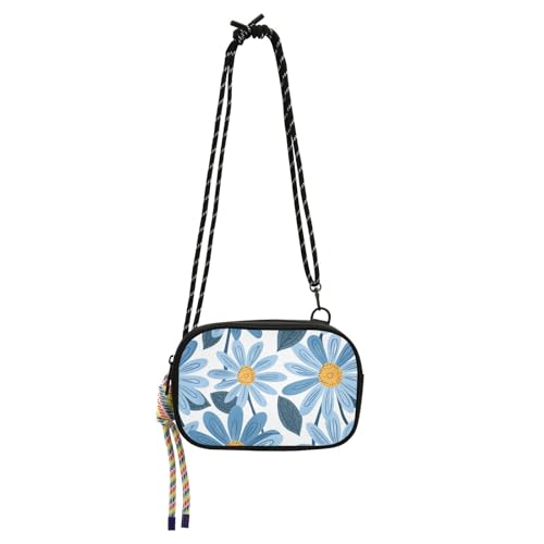 KLL Süße blaue Gänseblümchen Blumen Crossbody Tasche Damen praktisch mit verstellbarem Riemen Kleine Umhängetasche für Wandern Reisen von KLL