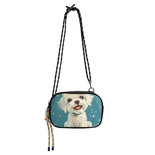 KLL Süße weiße Hunde-Umhängetasche für Herren, bequem, mit Kreditkartenfächern, Kuriertasche, Crossbody-Tasche von KLL