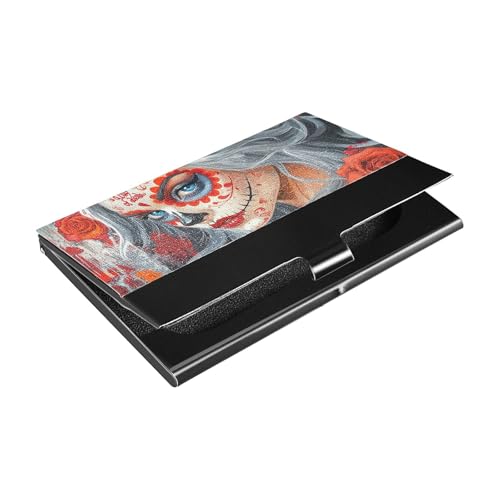 KLL Sugar Skull Girl Slim Outdoor Visitenkartenetui mit Leder und Edelstahl Kreditkartenetui zum Schutz Ihrer Karten portatarjetas para hombre von KLL