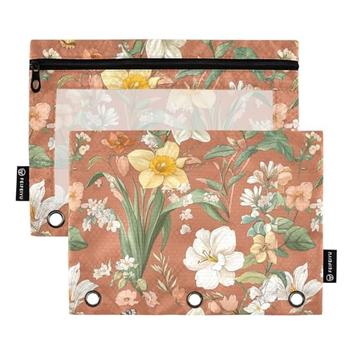 KLL Summer Flowers Begonia Butterflies Terrakotta Binder Pouches Soft Pencil Case for 3 Hole Binder Pouches with Waterproof for Examination Storage Container von KLL
