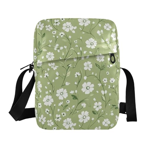 KLL Summer Green Little Flowers Messenger Bag Veganes Leder Herren Schultertasche Casual Handtasche für Reisen von KLL