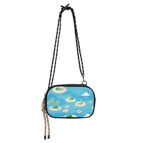 KLL Summer Wind Cartoon Island Anti-Diebstahl-Umhängetasche für Damen, mit Kreditkartenfächern, kleine schwarze Geldbörsen, Spaziergänge mit dem Hund von KLL