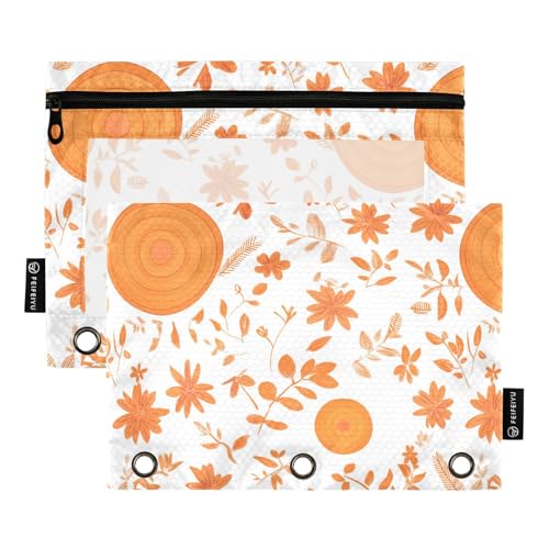 KLL Sunny Orange Floral Circle Motiv Muster Bleistift Taschen Kosmetiktasche für drei Ringe Binder Taschen mit drei Ringen für Kinder Schreibwaren Supplies von KLL
