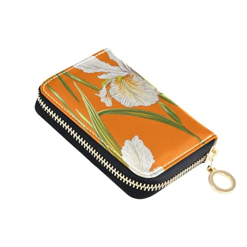KLL Sweet Iris Orange Leder Damen Kartenhalter Geldbörsen mit 2 Bargeldschlitzen RFID Blocking Kartenhalter Herren mit Reißverschluss von KLL