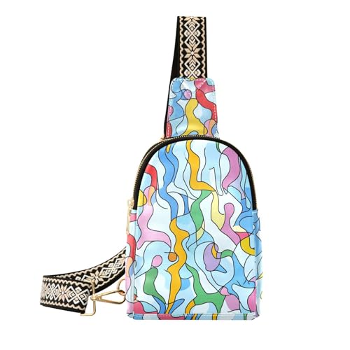 KLL Trendige, mehrfarbige Bauchtasche mit abstraktem Muster, niedliche schwarze Bauchtasche für Reisen KLL Trendige, mehrfarbige Bauchtasche mit abstraktem Muster, niedliche schwarze Bauchtasche für Reisen von KLL