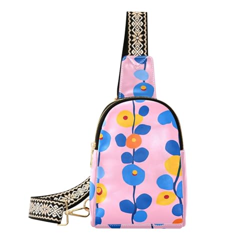 KLL Trendige Gürteltasche mit blauen und orangen Blumen und rosa Blumen, Mehrzwecktasche für Damen, zum Wandern KLL Trendige Gürteltasche mit blauen und orangen Blumen und rosa Blumen, Mehrzwecktasche für Damen, zum Wandern von KLL