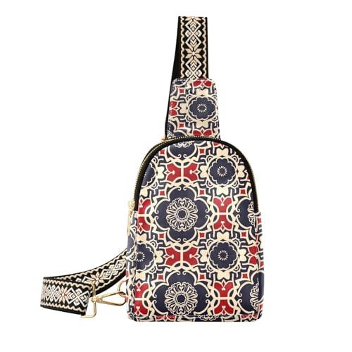 KLL Trendige Mehrzweck-Bauchtasche mit geometrischem Blumenmuster, Rot / Schwarz KLL Trendige Mehrzweck-Bauchtasche mit geometrischem Blumenmuster, Rot / Schwarz von KLL