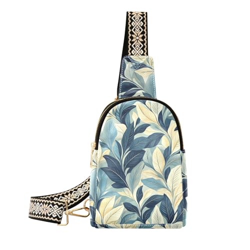 KLL Trendige Retro-Blätter-Muster, federförmige Bauchtaschen, Umhängetasche, niedliche Schultertasche für Damen für Reisen KLL Trendige Retro-Blätter-Muster, federförmige Bauchtaschen, Umhängetasche, niedliche Schultertasche für Damen für Reisen von KLL