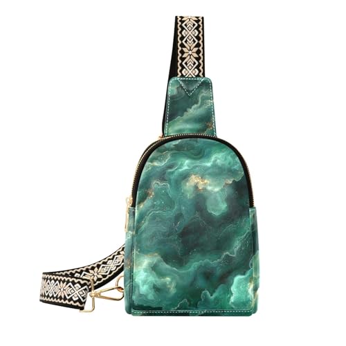 KLL Trendige Umhängetasche aus Leder mit Marmorstruktur, Diebstahlschutz, für Damen, Grün / Gold KLL Trendige Umhängetasche aus Leder mit Marmorstruktur, Diebstahlschutz, für Damen, Grün / Gold von KLL