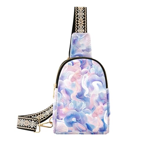 KLL Trendige abstrakte Pilze digitale Illustration blau rosa weiß Schultertasche Anti-Diebstahl Crossover Taschen für Damen zum Wandern KLL Trendige abstrakte Pilze digitale Illustration blau rosa weiß Schultertasche Anti-Diebstahl Crossover Taschen für Damen zum Wandern von KLL
