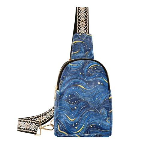 KLL Trendige blaue Wellen bei Nacht, kleine Umhängetasche, niedliche Bauchtasche für Reisen von KLL