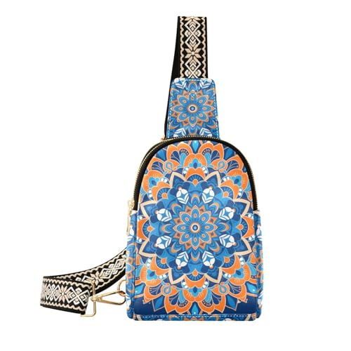KLL Trendige böhmische orange-blaue Muster Taschen für Herren Leder Sling Rucksack Schultertasche für Tagesrucksack KLL Trendige böhmische orange-blaue Muster Taschen für Herren Leder Sling Rucksack Schultertasche für Tagesrucksack von KLL