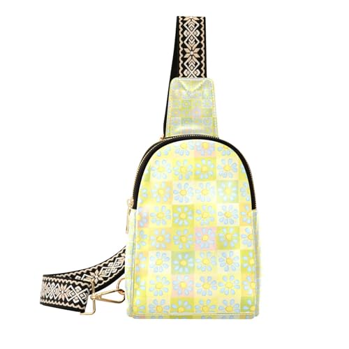 KLL Trendige karierte Blumenmode Mitte des Jahrhunderts, moderne Damen-Gürteltasche, wasserdicht, Leder, zum Wandern KLL Trendige karierte Blumenmode Mitte des Jahrhunderts, moderne Damen-Gürteltasche, wasserdicht, Leder, zum Wandern von KLL