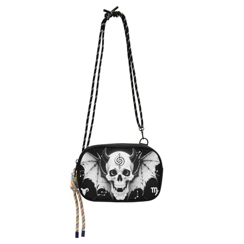 KLL Trendige schwarze und weiße Totenkopf-Konstellation-Seitentasche für Herren, Komfort mit Kreditkartenfächern, Seitentaschen, Spaziergang mit dem Hund von KLL