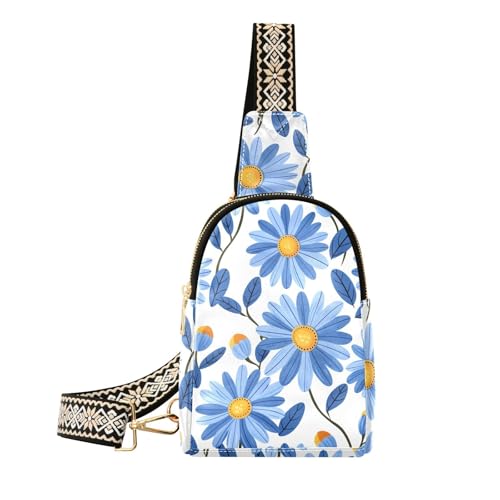 KLL Trendige süße blaue Gänseblümchen Blumen Bauchtasche Crossbody wasserdichte Leder Schultertasche zum Wandern KLL Trendige süße blaue Gänseblümchen Blumen Bauchtasche Crossbody wasserdichte Leder Schultertasche zum Wandern von KLL