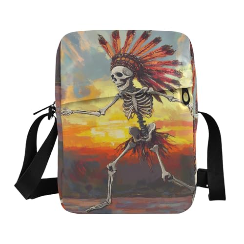 KLL Tribal Dancing Human Skeleton Messenger Bags Vegan Leather Small Crossbody Bag Women Shopping Shoulder Handbag For Travel von KLL