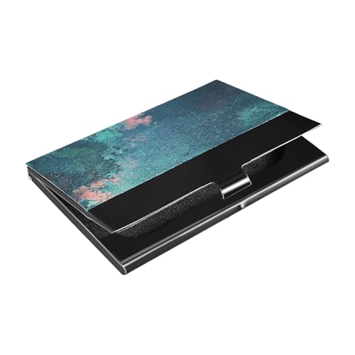 KLL Ultradünner Reise-Visitenkartenhalter mit Leder- und Edelstahletui mit Kartenhalter für Geschäftstreffen, mit blaugrünem Hintergrund von KLL