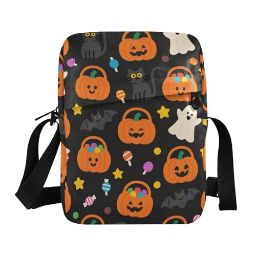 KLL Umhängetasche, Motiv: Halloween, Kürbis, veganes Leder, für Herren, lässige Handtasche für Reisen, Orange von KLL