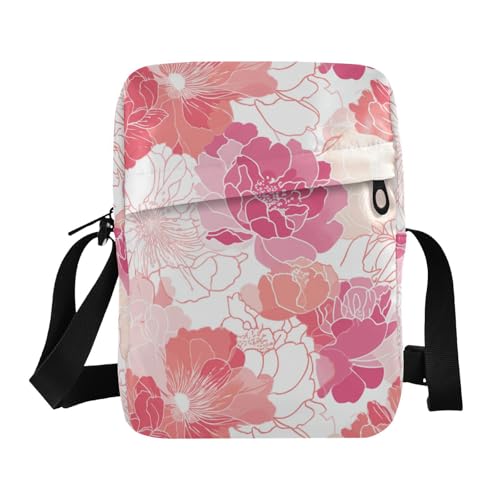 KLL Umhängetasche aus veganem Leder, Motiv: abstrakte Illustrationen, Blumen, Rot, süße Umhängetasche für Herren von KLL